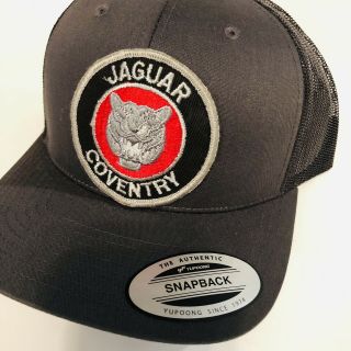 Custom HAND - SEWN - IN Vintage JAGUAR Coventry Cars Patch Snapback Hat RACING Grey 2