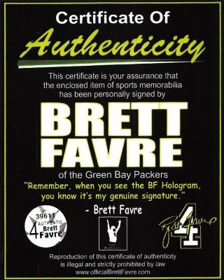Packers Brett Favre Authentic Signed Green Jersey w/ Favre Hologram & 3