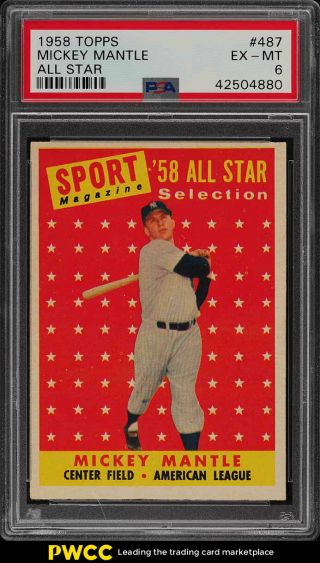 1958 Topps Mickey Mantle All - Star 487 Psa 6 Exmt (pwcc)