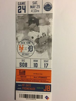 York Mets Vs Detroit Tigers May 25,  2019 Ticket Stub