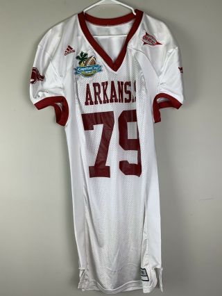 Game Worn University Of Arkansas Razorbacks Adidas Football Jersey 79 Size 48