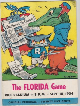 1954 Florida Gators V Rice Owls Football Program 9/18 Chase Cover 53301b31