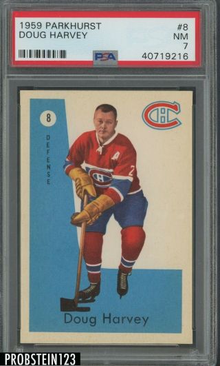 1959 Parkhurst Hockey 8 Doug Harvey Montreal Canadiens Hof Psa 7 Nm