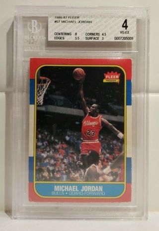 Michael Jordan 1986 - 87 Fleer 57 Rookie Card Bgs 4 Vg - Ex Rc Centering
