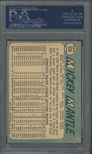 1965 Topps 350 Mickey Mantle York Yankees HOF PSA 7 