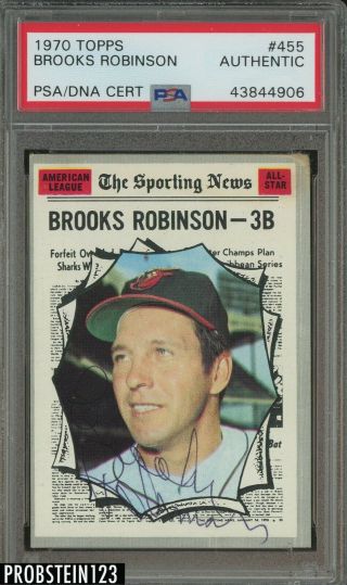 1970 Topps 455 Brooks Robinson Hof Signed Auto Orioles Psa/dna Authentic