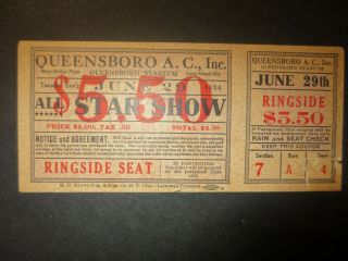 Orig Onsite June 29,  1926 Full Ringside Ticket - Maxie Rosenbloom Vs Dave Shade - Nyc