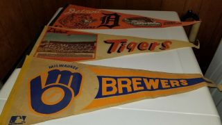 Set Of 3 Vintage Full Size Felt Baseball Pennants 1977 Detroit Tigers,  More