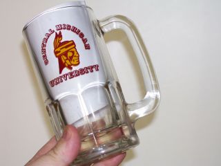 Central Michigan University Clear Glass Stein Mug Beer 1982 6 " Tall Seal Mascot
