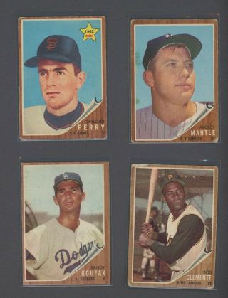 1962 Topps Baseball Complete Set (598) W/ Mantle Perry Koufax Clemente Bvg Psa