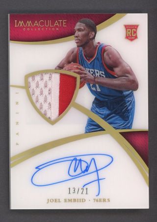 2014 - 15 Immaculate Acetate Joel Embiid Rpa Rc Rookie Patch Auto 13/21