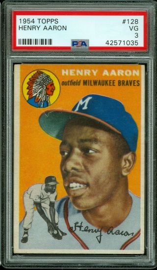 1954 Topps Baseball 128 Henry Aaron Rookie Card Psa 3 Hof
