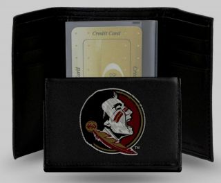 Florida State Seminoles Fsu Leather Trifold Black Embroidered Wallet University