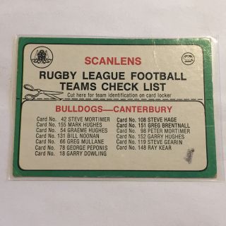 1978 Scanlens Nrl Football Bulldogs Checklist Card Postage In Australia
