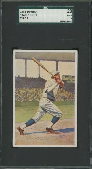 1932 Sanella Type 2 Babe Ruth York Yankees Hof Sgc 20 Fair 1.  5