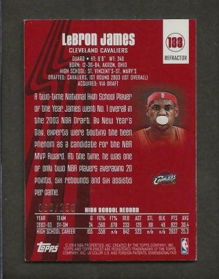 2003 - 04 Topps Finest Refractors 133 Lebron James RC ROOKIE rd /250 0501 2