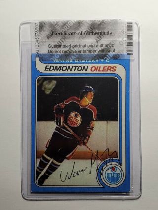 Autographed 1979 O - Pee - Chee Wayne Gretzky Edmonton Oilers Hockey Card