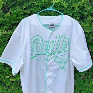 Rare Chicago Bulls Baseball Jersey Shirt size XXL Mens White Green Button Front 2