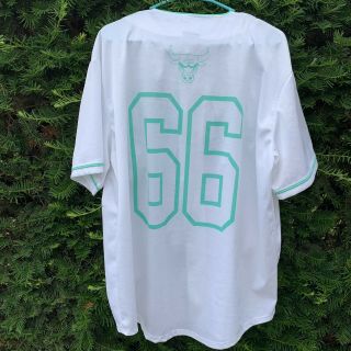 Rare Chicago Bulls Baseball Jersey Shirt size XXL Mens White Green Button Front 4
