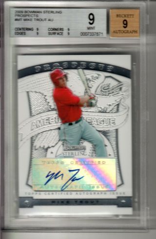 2009 Bowman Sterling Prospects Mt Mike Trout Auto Rc Bgs 9 (9,  9,  9,  9)