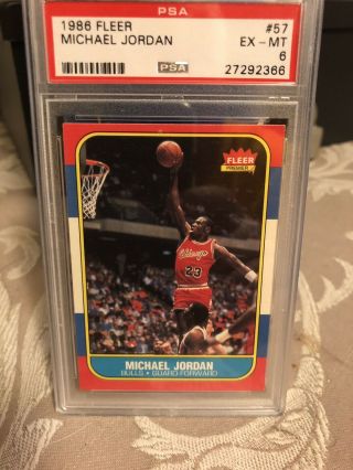 Michael Jordan 1986 Fleer Rookie Card 57 Basketball Card Psa 6 Ex - Mt Wow