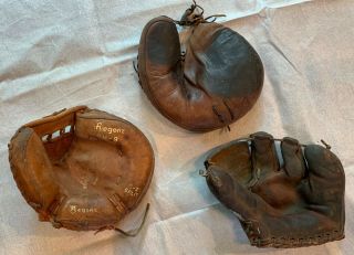 Set Of Vintage Baseball Gloves: Regent Catchers Mitt Cm - 9,  Stan Musial Plus