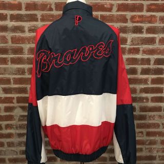 Vintage Atlanta Braves Red White Blue Full Zip Jacket Embroidered Xl Windbreaker