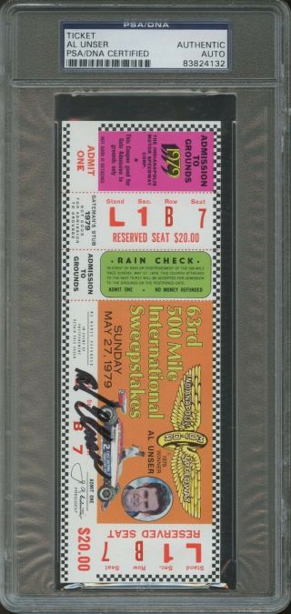 Al Unser Signed Racing Signed 1979 Indianapolis 500 Full Ticket Auto Psa/dna