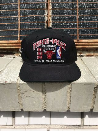 90s Vtg Chicago Bulls Three 3 Peat Snapback Hat Nba Champions Og