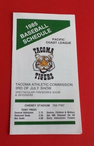 1985 Pacific Coast League Tacoma Tigers Pocket Schedule Dominos