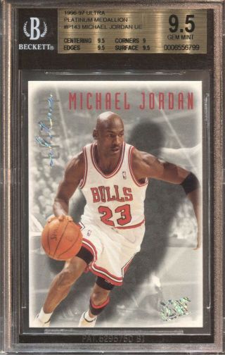 Michael Jordan Bgs 9.  5 1996 - 97 Ultra Platinum Medallion P143 Gem Bulls