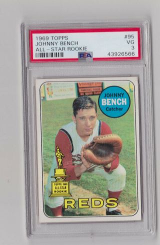 1969 Topps Johnny Bench Cincinnati Reds 95 Baseball Card Psa 3 Vg Very Good