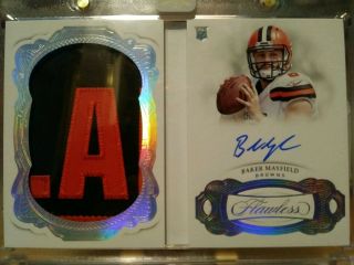 2018 Flawless Baker Mayfield Rookie Nameplate Patch Auto Jersey Number 6/10