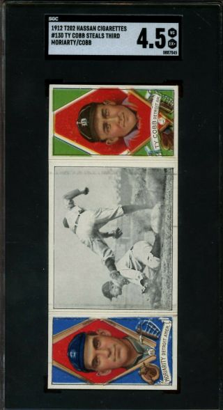 1912 T202 Hassan Triple Folder Baseball Card Ty Cobb / Moriarty Sgc 4.  5 Vg/ex,
