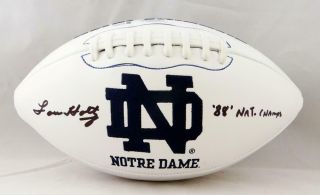 Lou Holtz Autographed Notre Dame Logo Football W/1988 Nat 