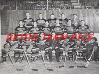 1945 - 46 Ushl Kansas City Pla Mors Reprint Hockey Team Photo 2