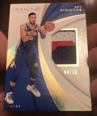 Ben Simmons 2017 - 18 Panini Immaculate Gold Game Worn Memorabilia 04/10 Patch