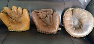 Vintage Baseball Gloves Set Of 3 Good Condition: Fielders,  Catcher & 2 Finger