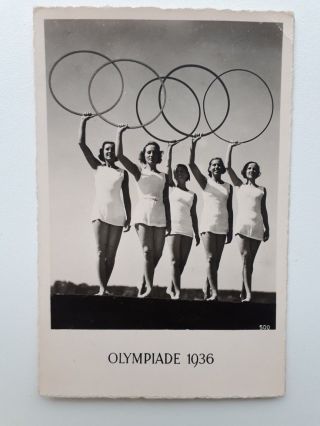 Real Picture Postcard 5 Women Holding Olympic Rings Berlin Olympic Games 1936