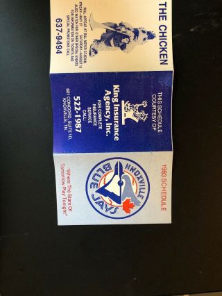1983 Knoxville Blue Jays Minor League Baseball Pocket Schedule