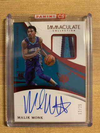 2017 - 18 Immaculate Hornets Malik Monk Rookie Patch Jersey Auto Red 12/25 Rc Ssp