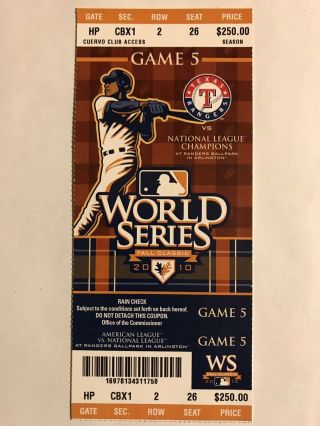 2010 World Series Game 5 Full Ticket San Francisco Giants Clincher