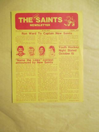 October 1976 The Saints Newsletter Vol 1 2 Wha Minnesota Fighting Saints