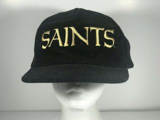 80s 90s Vtg Orleans Saints Corduroy Snapback Hat Og Black Gold Nfl Script