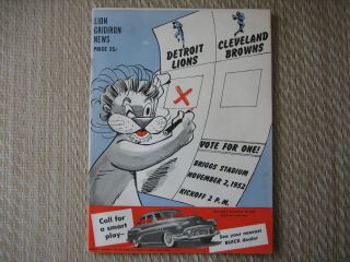 Detroit Lions Vs.  Cleveland Browns 1952 Program Great Shape