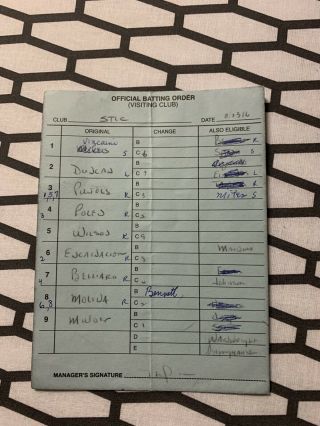 8/23/06 St.  Louis Cardinals Game Lineup Card Pujols Larussa Ws Champs