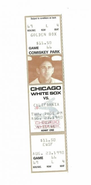 Chicago White Sox Vs California Angels Baseball Ticket From 8/23/1990