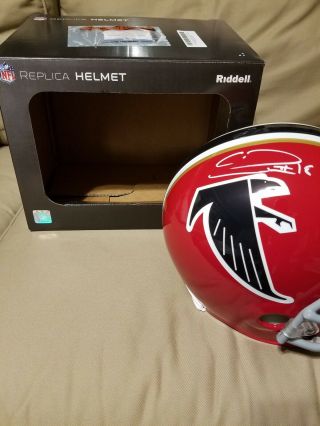 FULL SIZE Atlanta Falcons RED helmet signed by Calvin Ridley.  Beckett Certified. 8