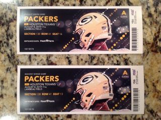 1 Green Bay Packers V.  S Houston Texans August.  8,  2019 Ticket Stub 2