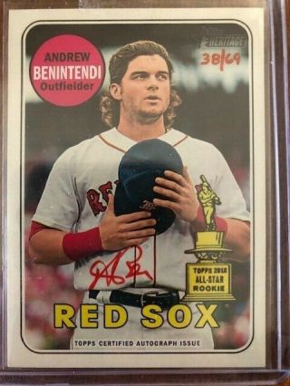 2018 Topps Heritage Andrew Benintendi Real One Red Ink Auto 38/69